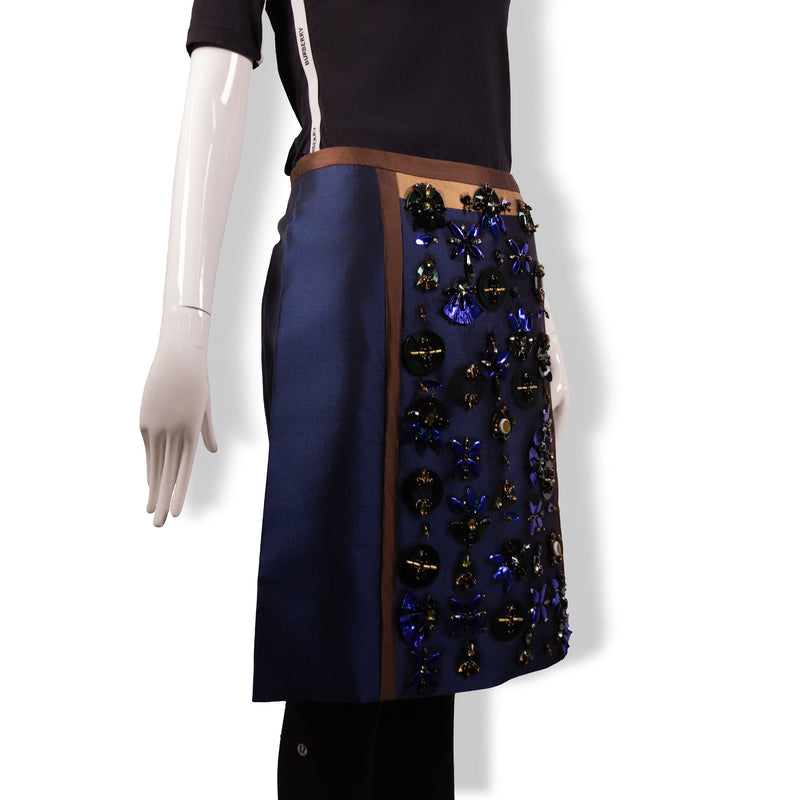 Prada Navy Blue Brown Sequin Skirt Size 46