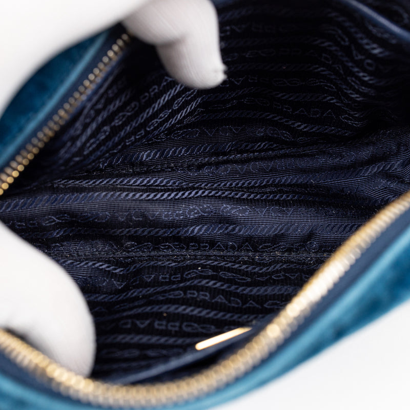 Prada Teal Blue Velvet Camera Crossbody Bag