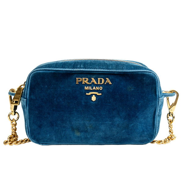Prada Teal Blue Velvet Camera Crossbody Bag