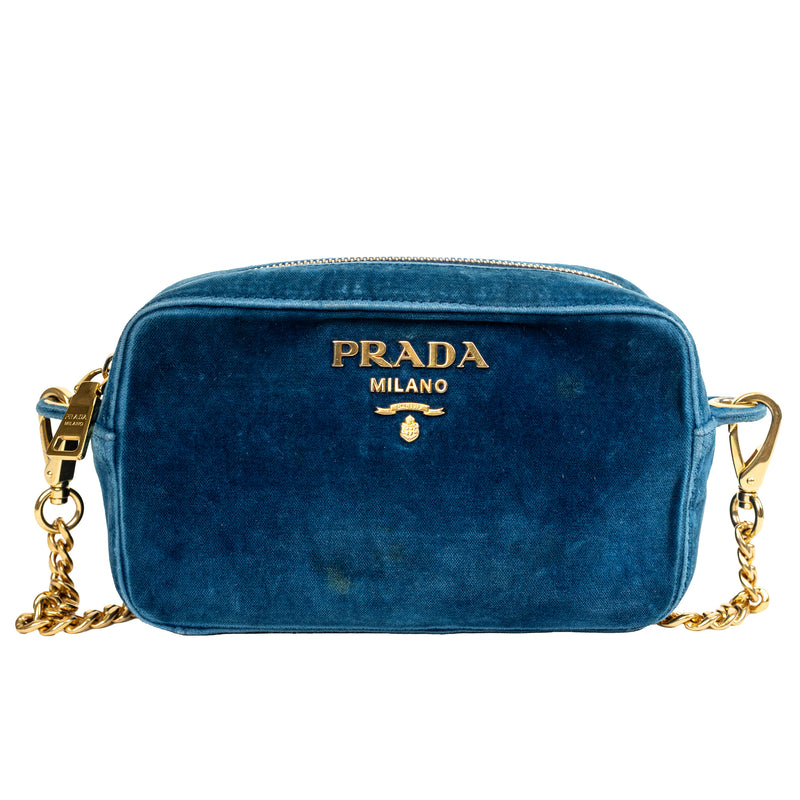 Prada Teal Blue Velvet Camera Crossbody Bag