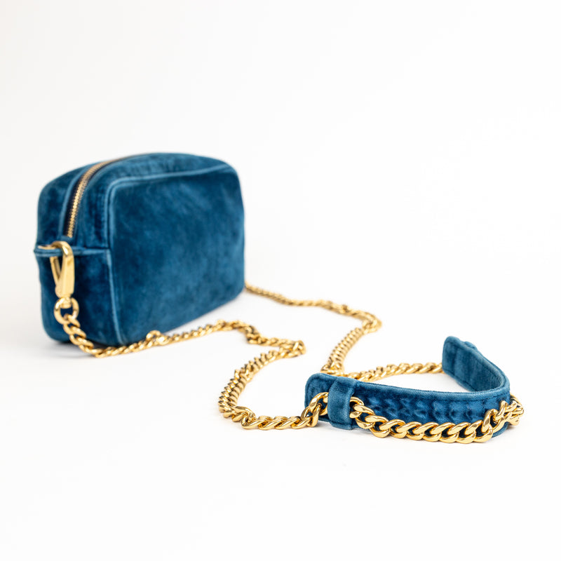 Prada Teal Blue Velvet Camera Crossbody Bag