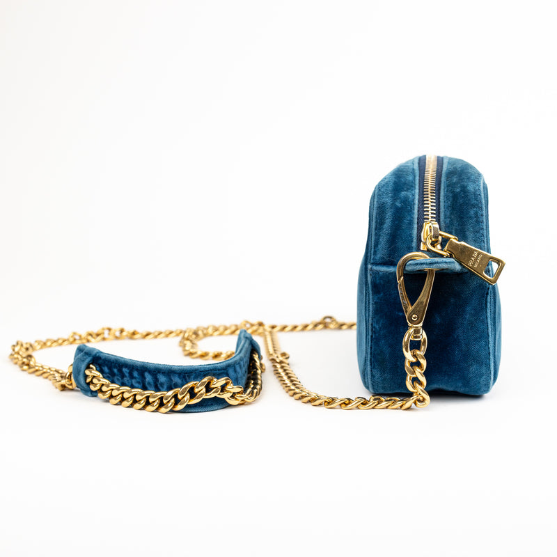 Prada Teal Blue Velvet Camera Crossbody Bag