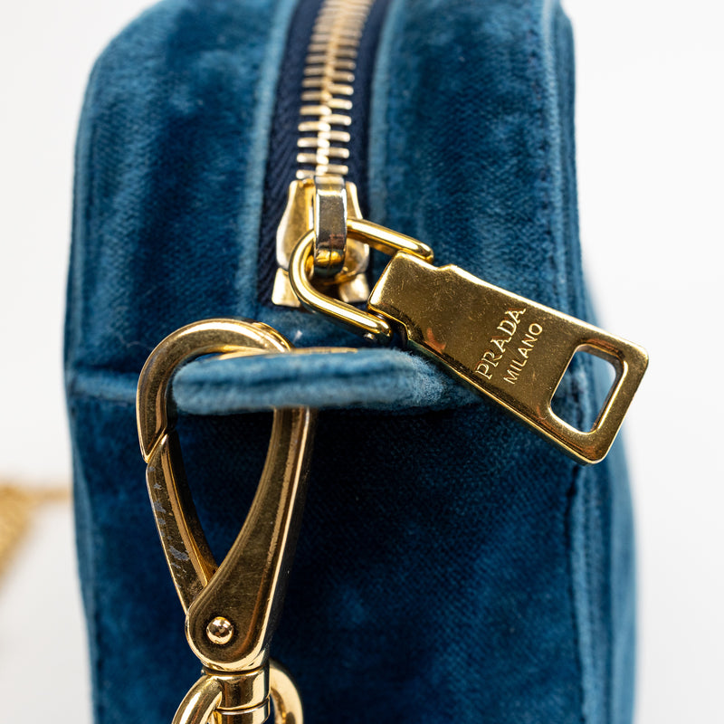Prada Teal Blue Velvet Camera Crossbody Bag