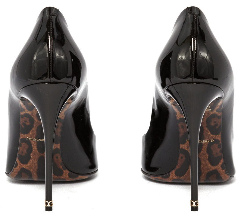 Dolce & Gabbana Black  Leopard Sole Patent Leather Pumps Heels Bellucci Size 41