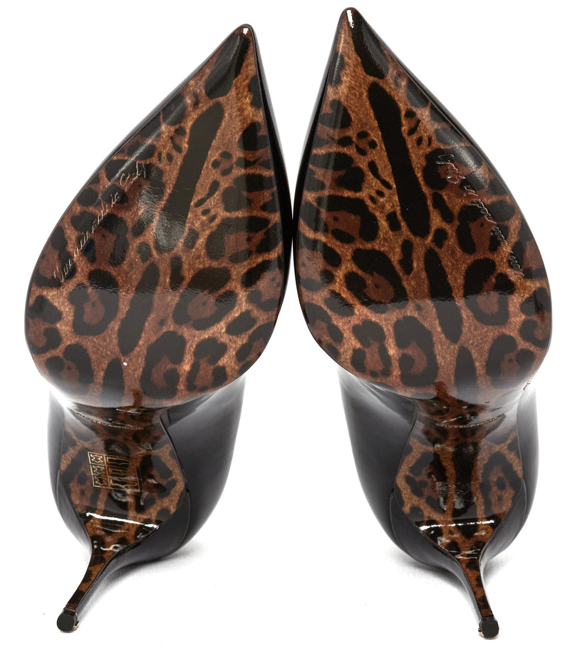 Dolce & Gabbana Black  Leopard Sole Patent Leather Pumps Heels Bellucci Size 41