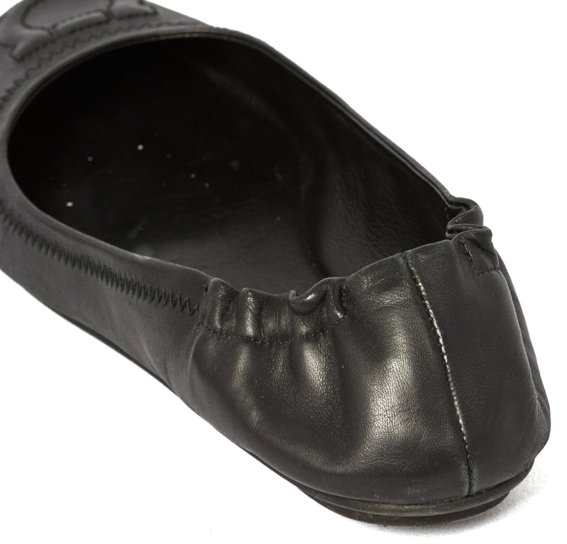 Salvatore Ferragamo Black Leather Vignola Ballet Flats Size 8.5