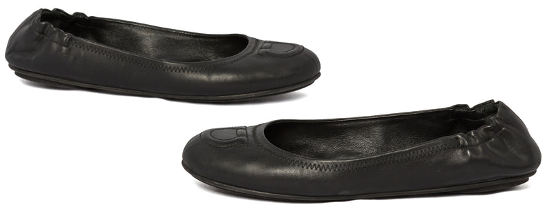 Salvatore Ferragamo Black Leather Vignola Ballet Flats Size 8.5