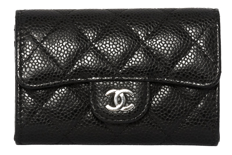 Chanel Black Caviar Leather Quilted Flap Cardholder Wallet