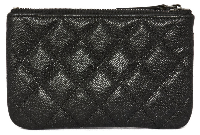 Chanel Black Caviar Leather Quilted Small Zipper Pouch