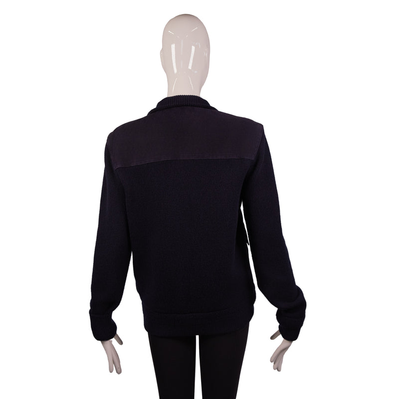 Ralph Lauren Navy Blue Suede Knit Jacket Size S