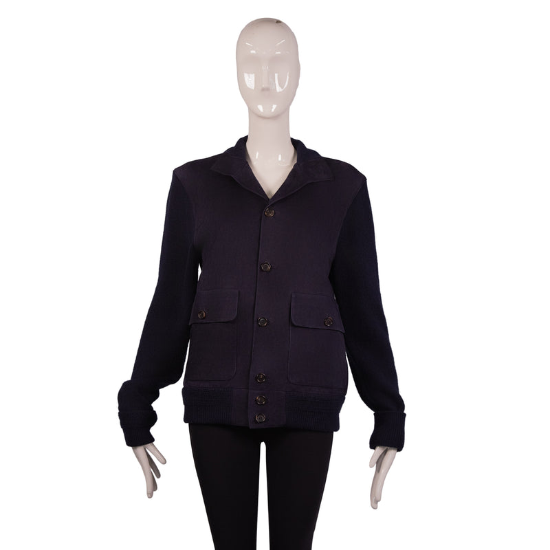 Ralph Lauren Navy Blue Suede Knit Jacket Size S
