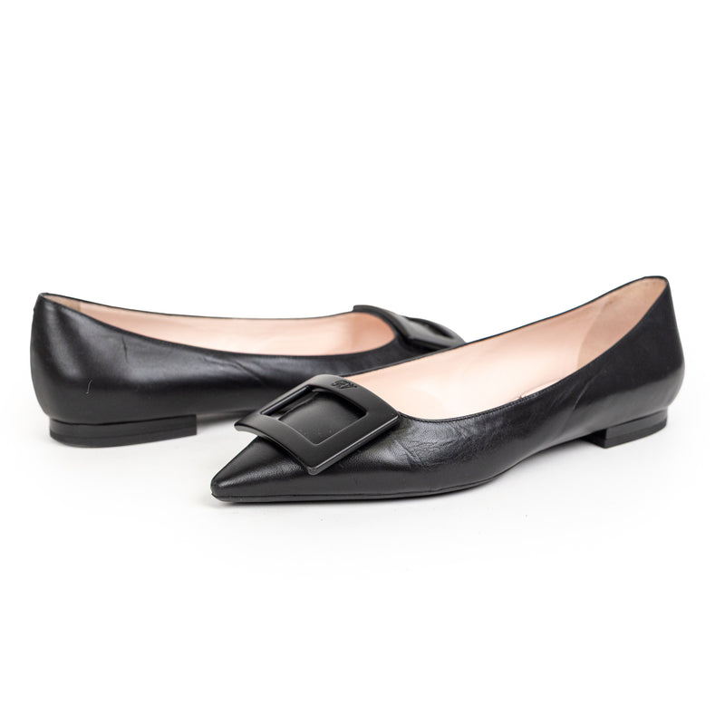 Roger Vivier Black Leather Pointed Flats 36.5