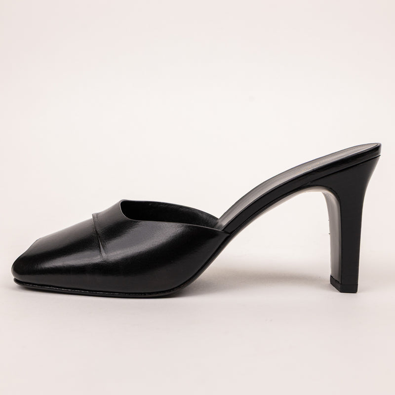 The Row Black Milla Mule Leather Heels Size 40