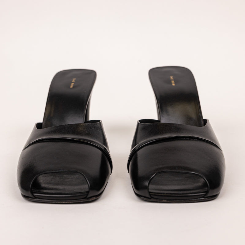 The Row Black Milla Mule Leather Heels Size 40