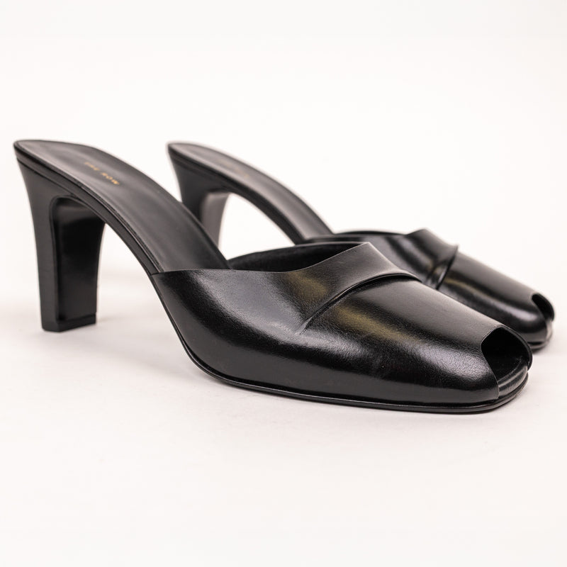 The Row Black Milla Mule Leather Heels Size 40