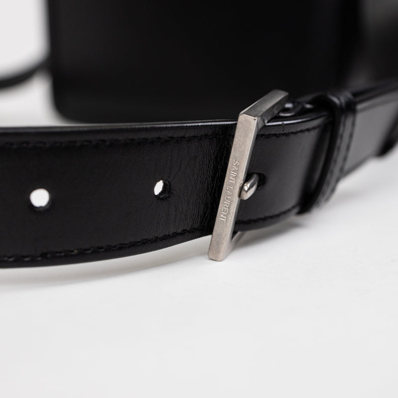 Saint Laurent Black Calfskin Solferino Shoulder Bag with Silver Hardware