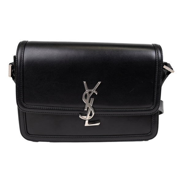 Saint Laurent Black Calfskin Solferino Shoulder Bag with Silver Hardware