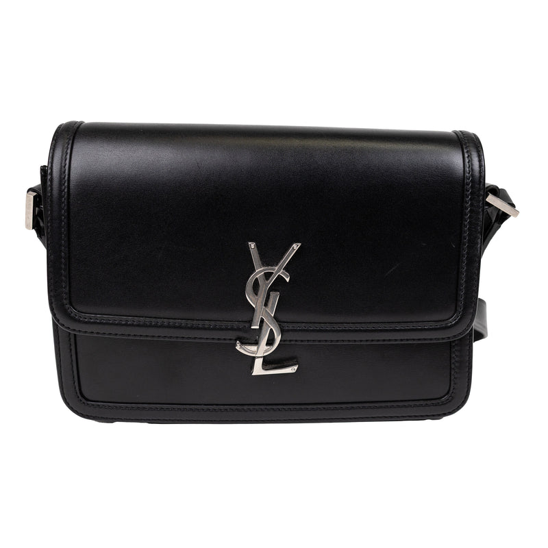 Saint Laurent Black Calfskin Solferino Shoulder Bag with Silver Hardware
