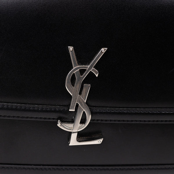 Saint Laurent Black Calfskin Solferino Shoulder Bag with Silver Hardware