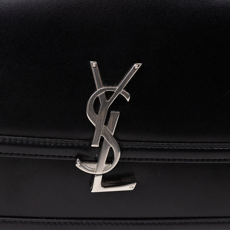 Saint Laurent Black Calfskin Solferino Shoulder Bag with Silver Hardware