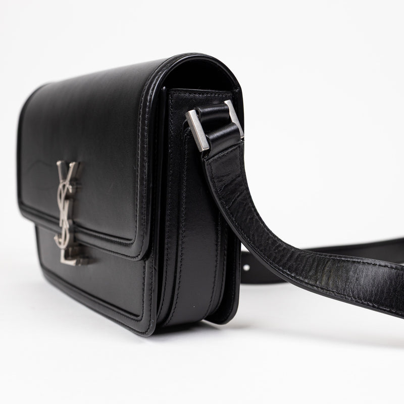 Saint Laurent Black Calfskin Solferino Shoulder Bag with Silver Hardware
