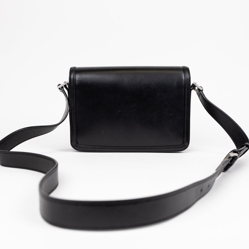 Saint Laurent Black Calfskin Solferino Shoulder Bag with Silver Hardware