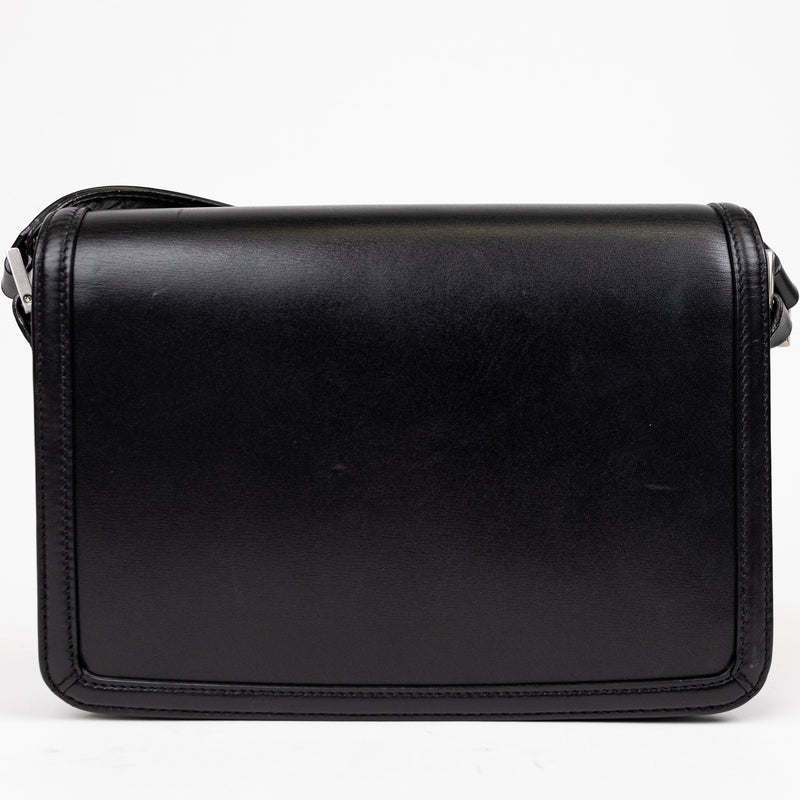 Saint Laurent Black Calfskin Solferino Shoulder Bag with Silver Hardware