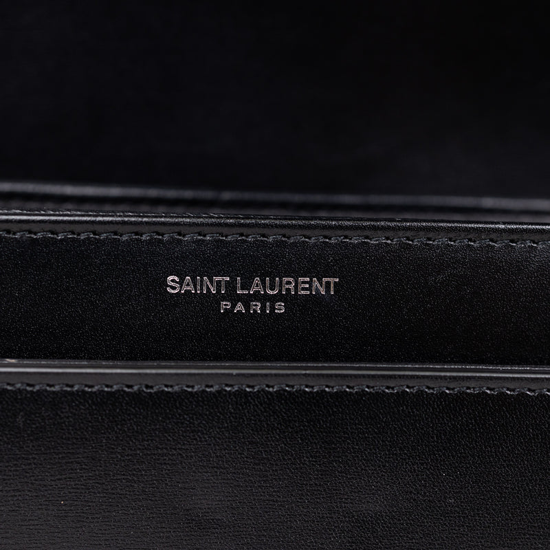 Saint Laurent Black Calfskin Solferino Shoulder Bag with Silver Hardware