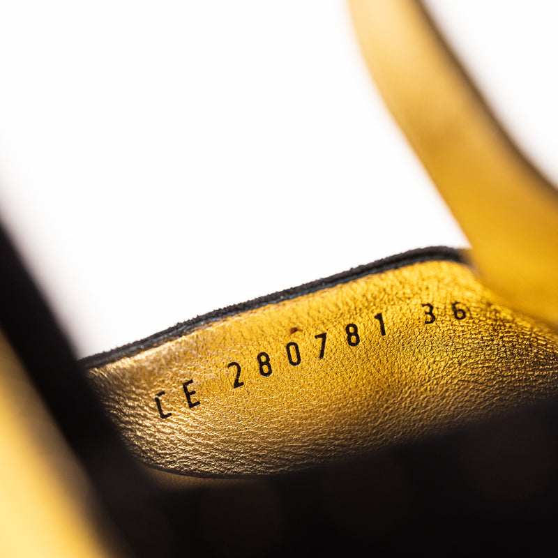 Saint Laurent Black Suede Metallic Gold Silver Wedges Size 36