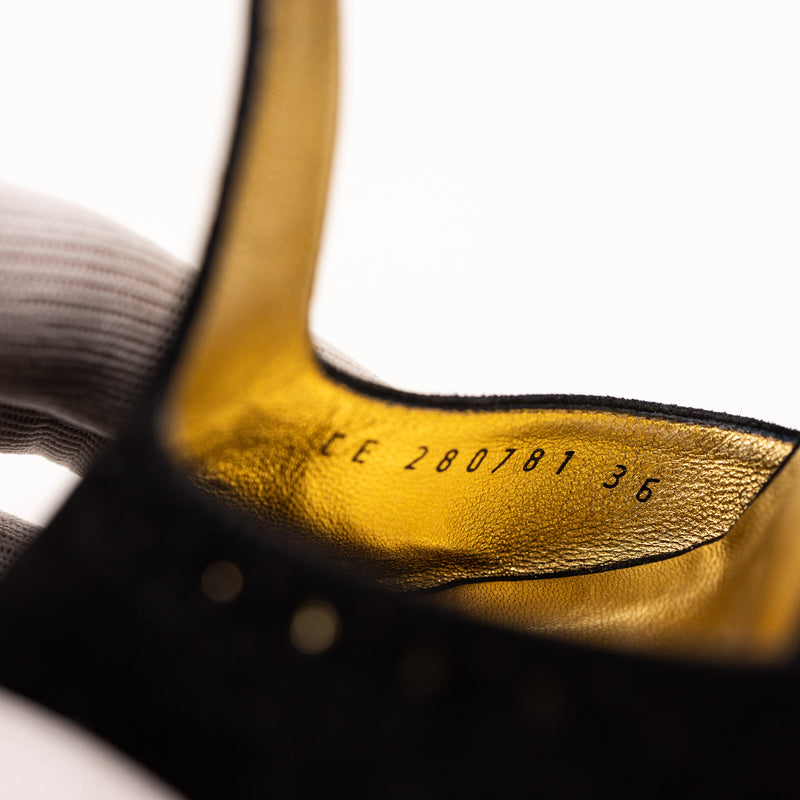 Saint Laurent Black Suede Metallic Gold Silver Wedges Size 36