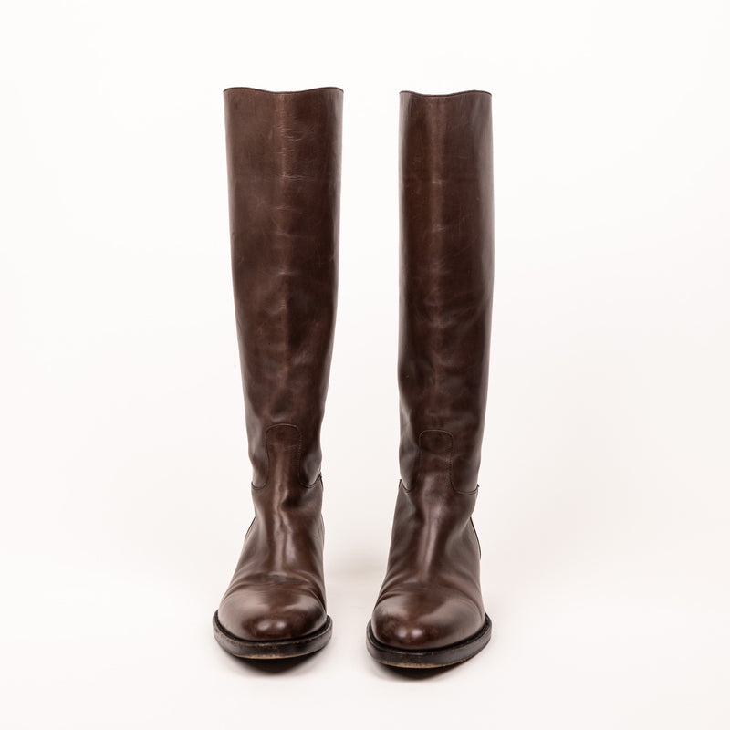 Sartore Brown Leather Knee Boots 37