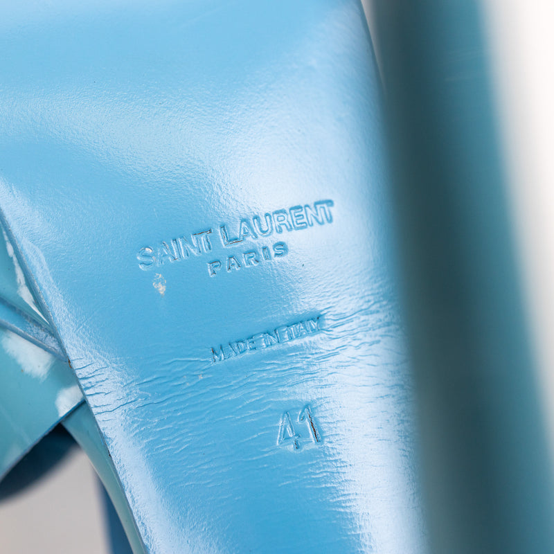 Saint Laurent Blue Patent Leather Tribute Platform Sandals Size 41