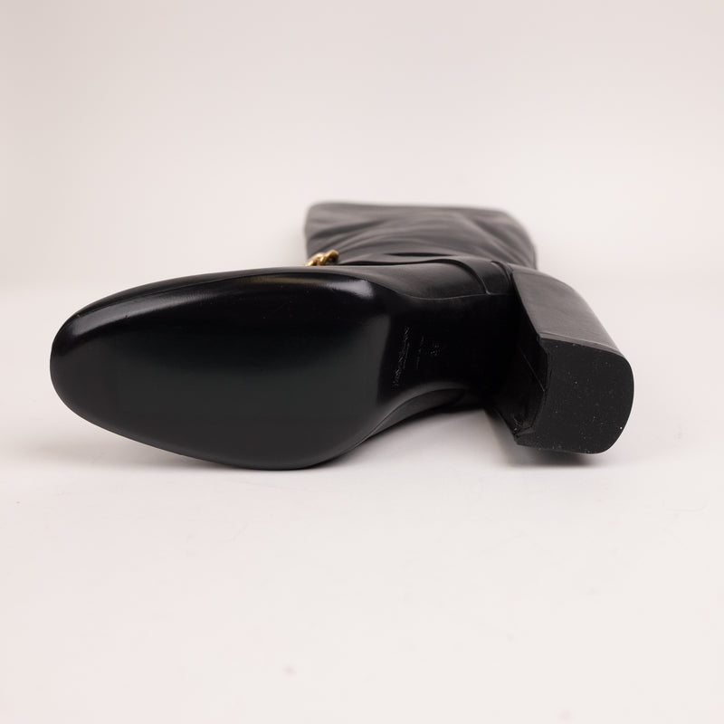 Saint Laurent Black Leather Chainlink  Tall Boots 39