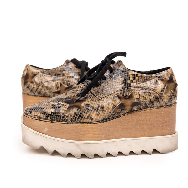 Stella McCartney Tan Wood Animal Print Platform Shoes Size 36.5