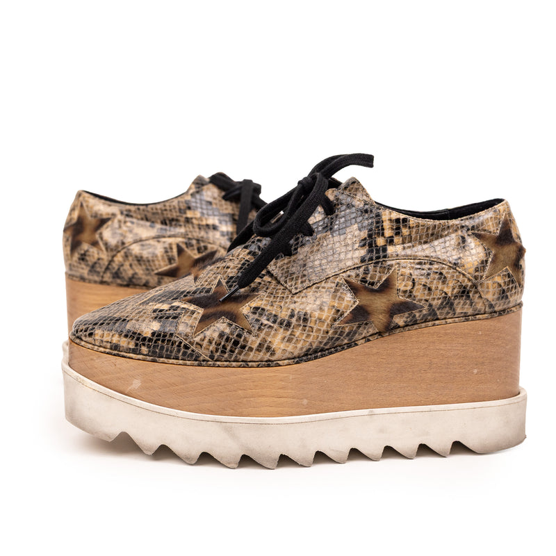 Stella McCartney Tan Wood Animal Print Platform Shoes Size 36.5