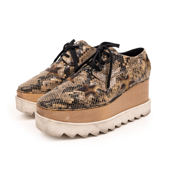 Stella McCartney Tan Wood Animal Print Platform Shoes Size 36.5