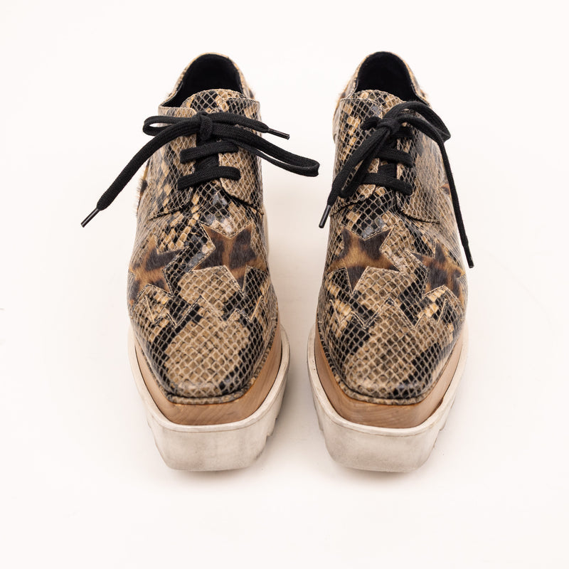 Stella McCartney Tan Wood Animal Print Platform Shoes Size 36.5
