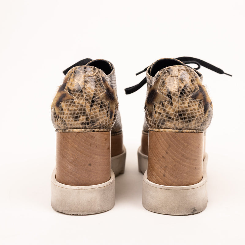 Stella McCartney Tan Wood Animal Print Platform Shoes Size 36.5