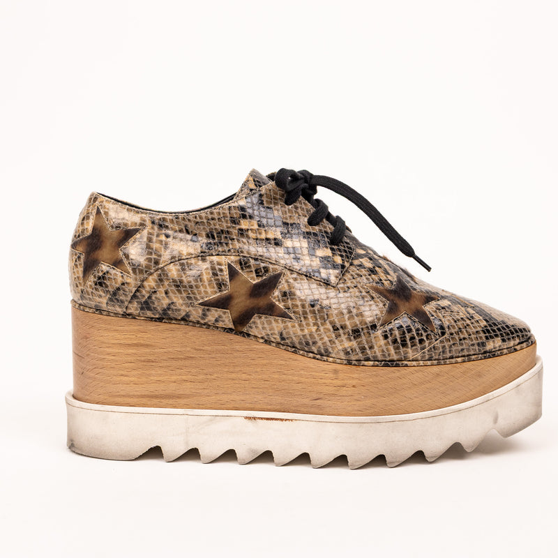 Stella McCartney Tan Wood Animal Print Platform Shoes Size 36.5