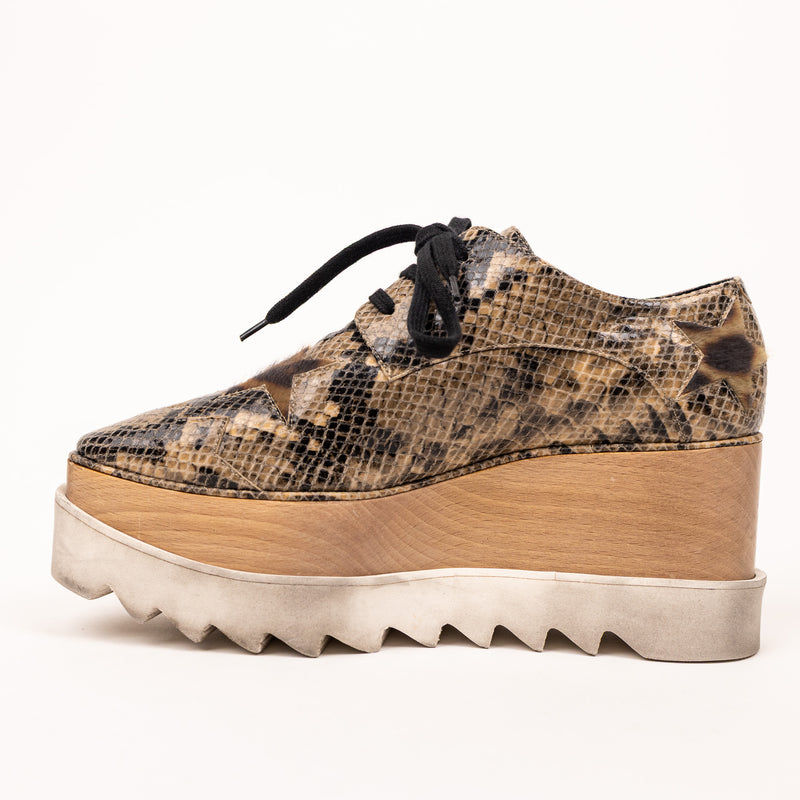 Stella McCartney Tan Wood Animal Print Platform Shoes Size 36.5