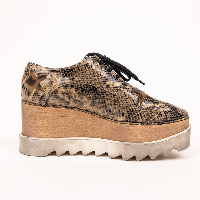 Stella McCartney Tan Wood Animal Print Platform Shoes Size 36.5