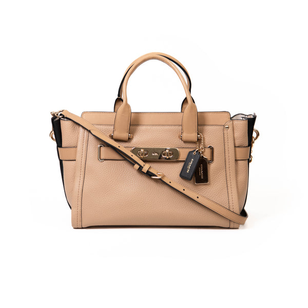 Coach Nude Color block Swagger Carryall Pebble Leather Satchel
