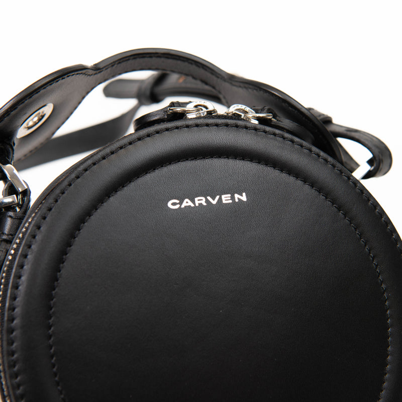 Carven Black Leather Round Crossbody Handbag