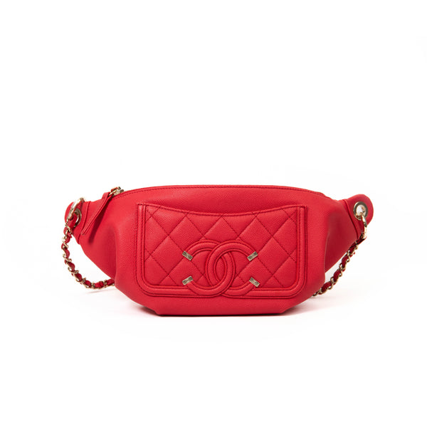Chanel Red Quilted Caviar Leather Logo Waist Bag