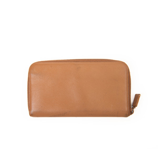 Prada Large Caramel Leather Zip Around Wallet
