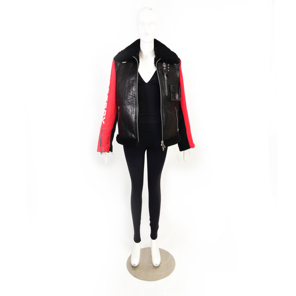 Burberry Red & Black Runway Shearling Jacket Leather Size 4