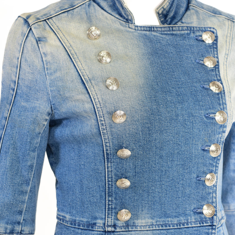 Balmain Women's Blue Double Breasted Denim Jacket Size 34