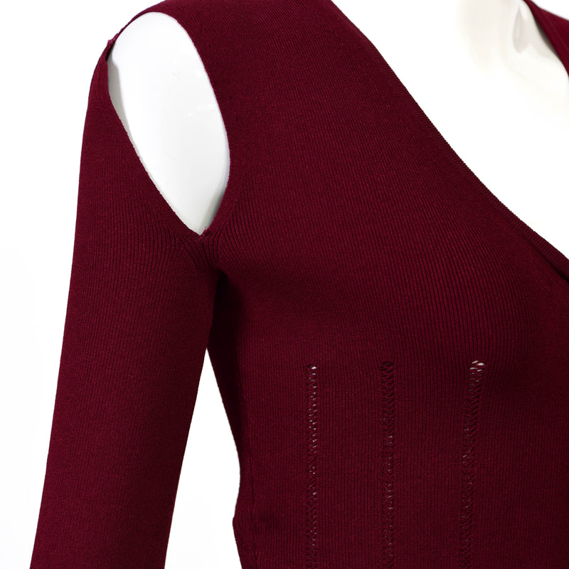 McQ By Alexander McQueen Burgundy Cut Out Cardigan Size XS