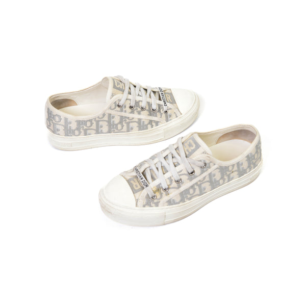 Dior White Oblique Embroidered Canvas Walk'N'Dior Low Top Sneakers Size 38