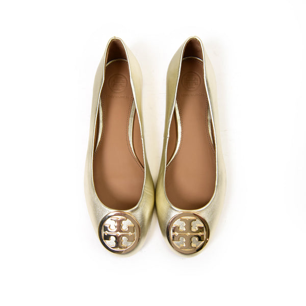 Tory Burch Metallic Gold Leather Minnie Ballet Flats Size 5